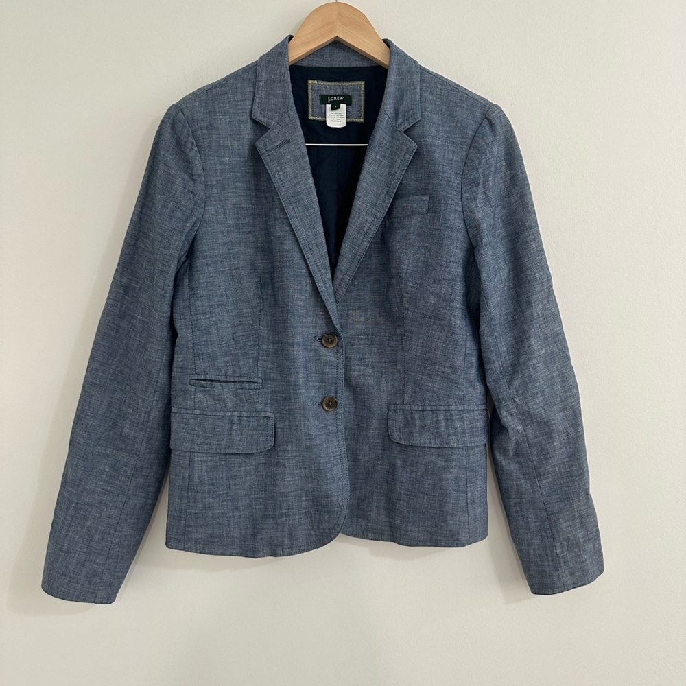 J.Crew Blazer Jacket Suite Blue Lined Cotton Chambray Double Button Sz 6 #X1